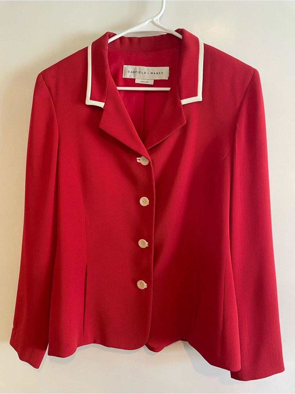 Women's Red Button-Front Blazer with White Trim